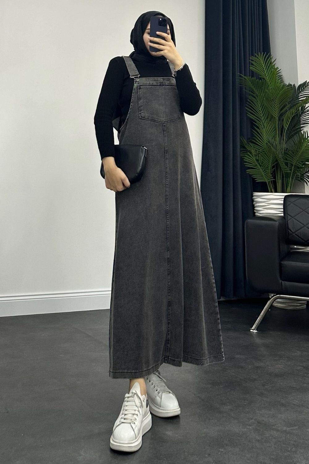 Salopet Elbise Siyah 2836 