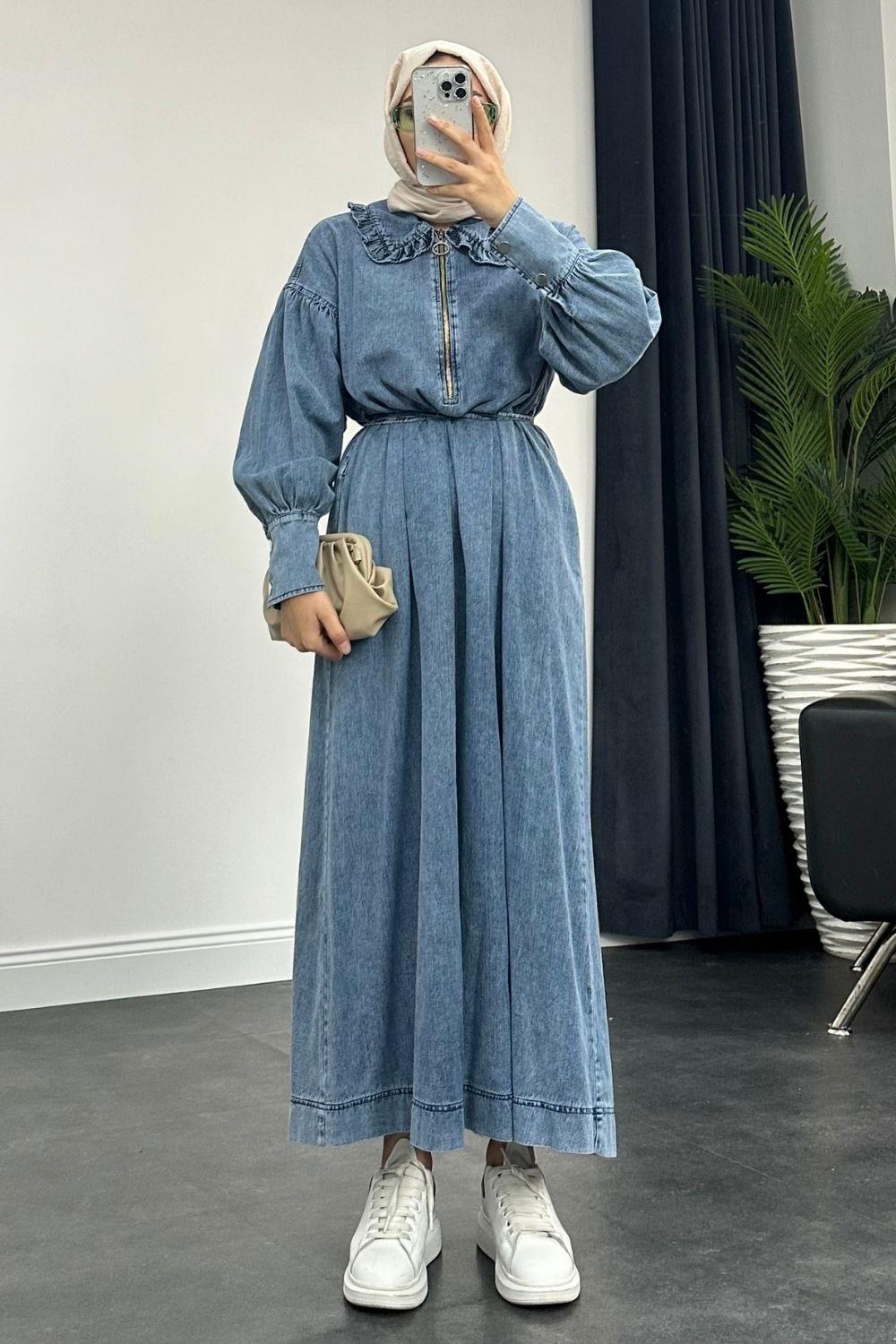 Laçin Denim Elbise Buz Mavisi 2839 