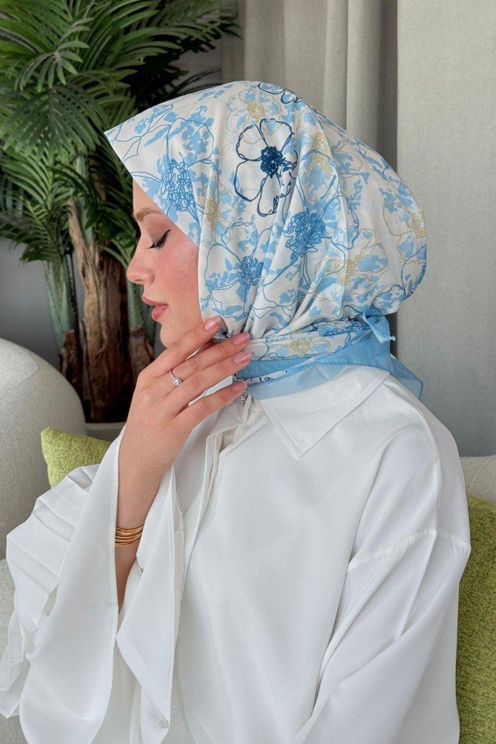 Lily Dijital Desenli Eşarp Bebe Mavisi 30120 