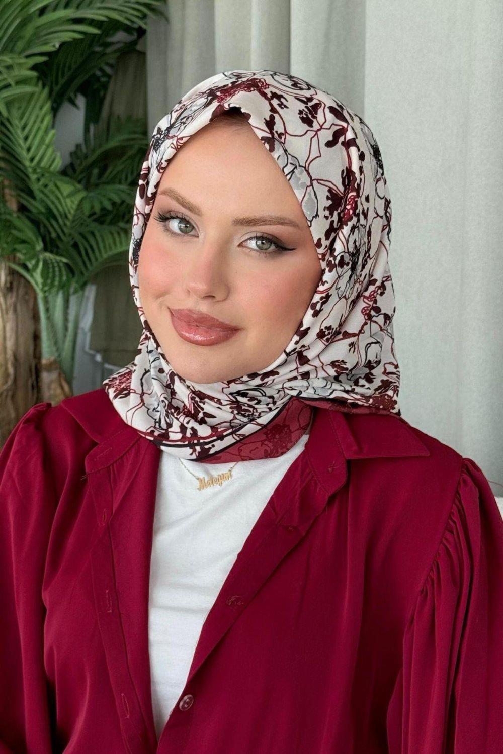 Lily Dijital Desenli Eşarp Bordo 30120 