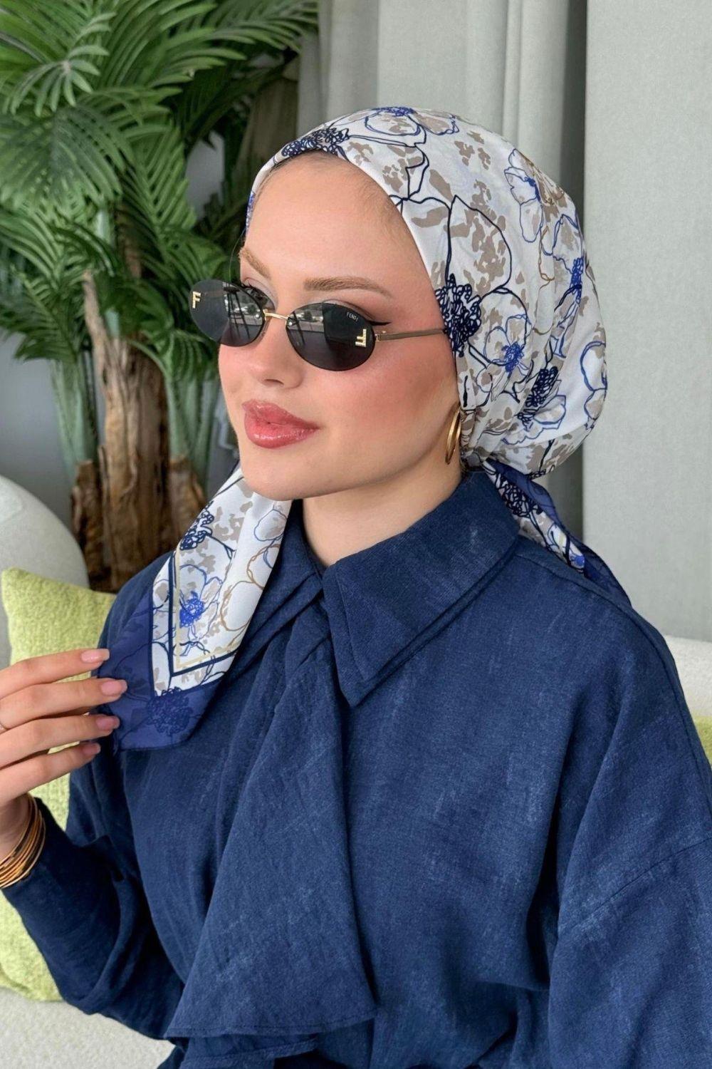 Lily Dijital Desenli Eşarp Lacivert 30120 