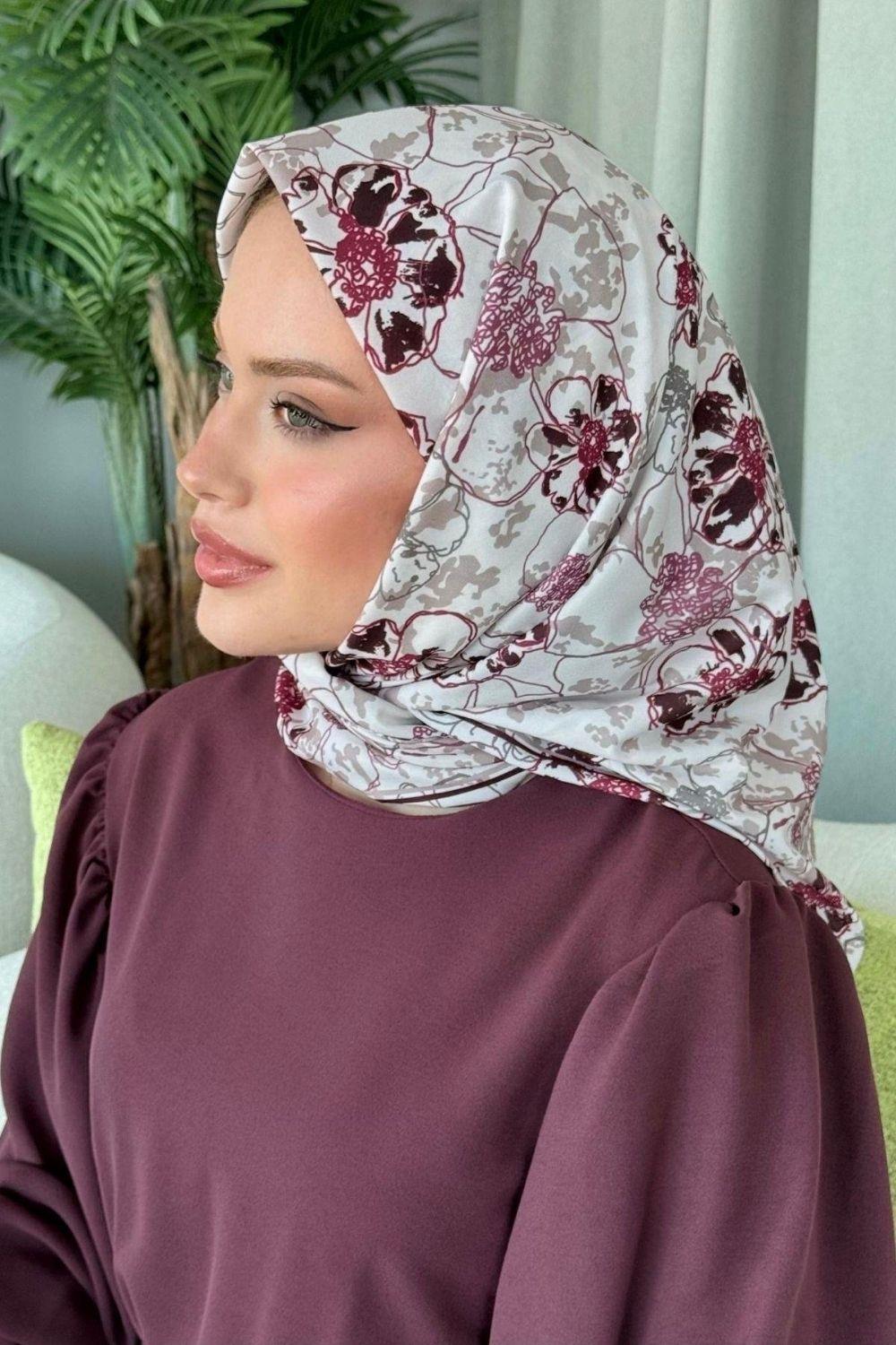 Lily Dijital Desenli Eşarp Mürdüm 30120 