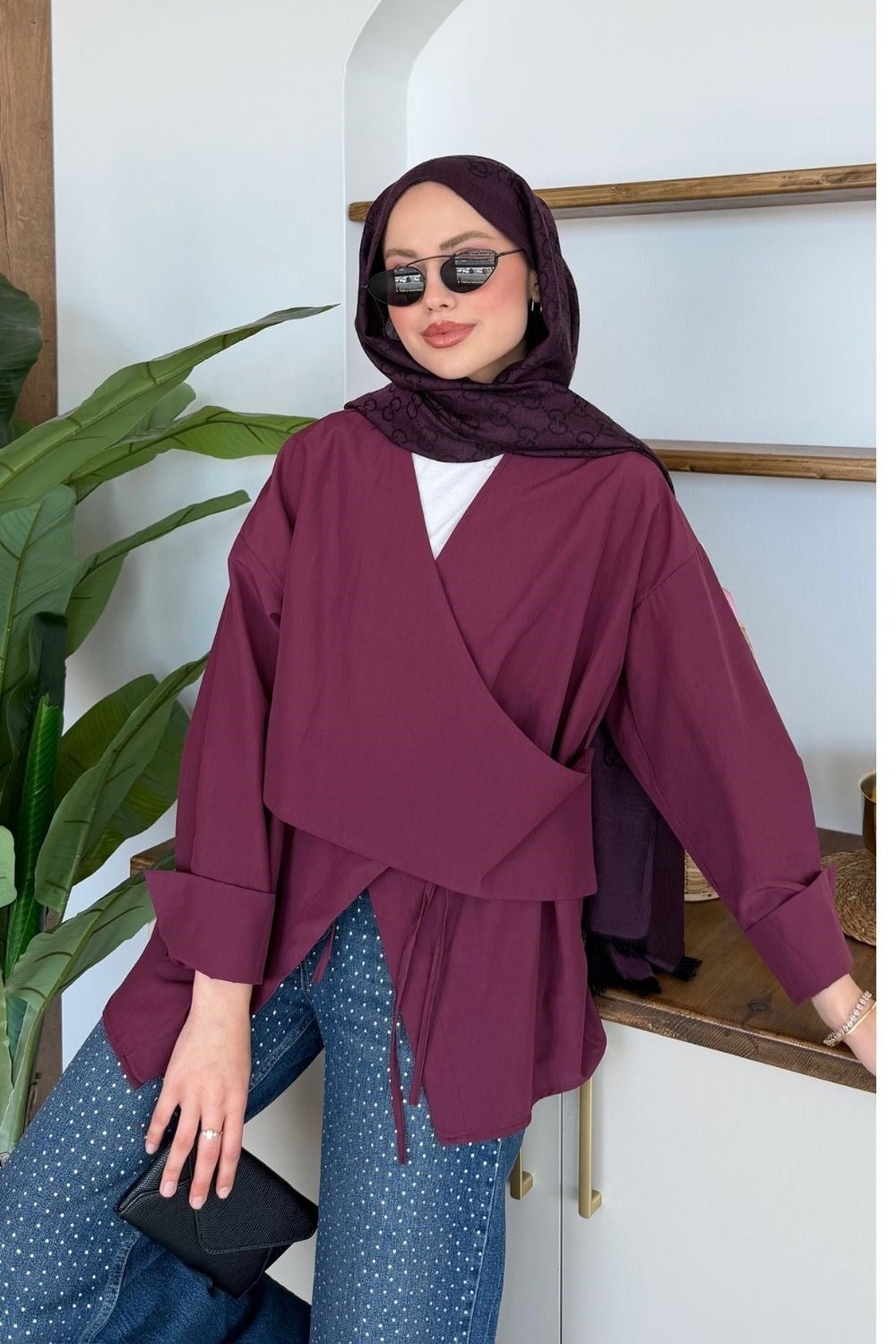 Luna Yandan Düğmeli Gömlek Bordo 3038 