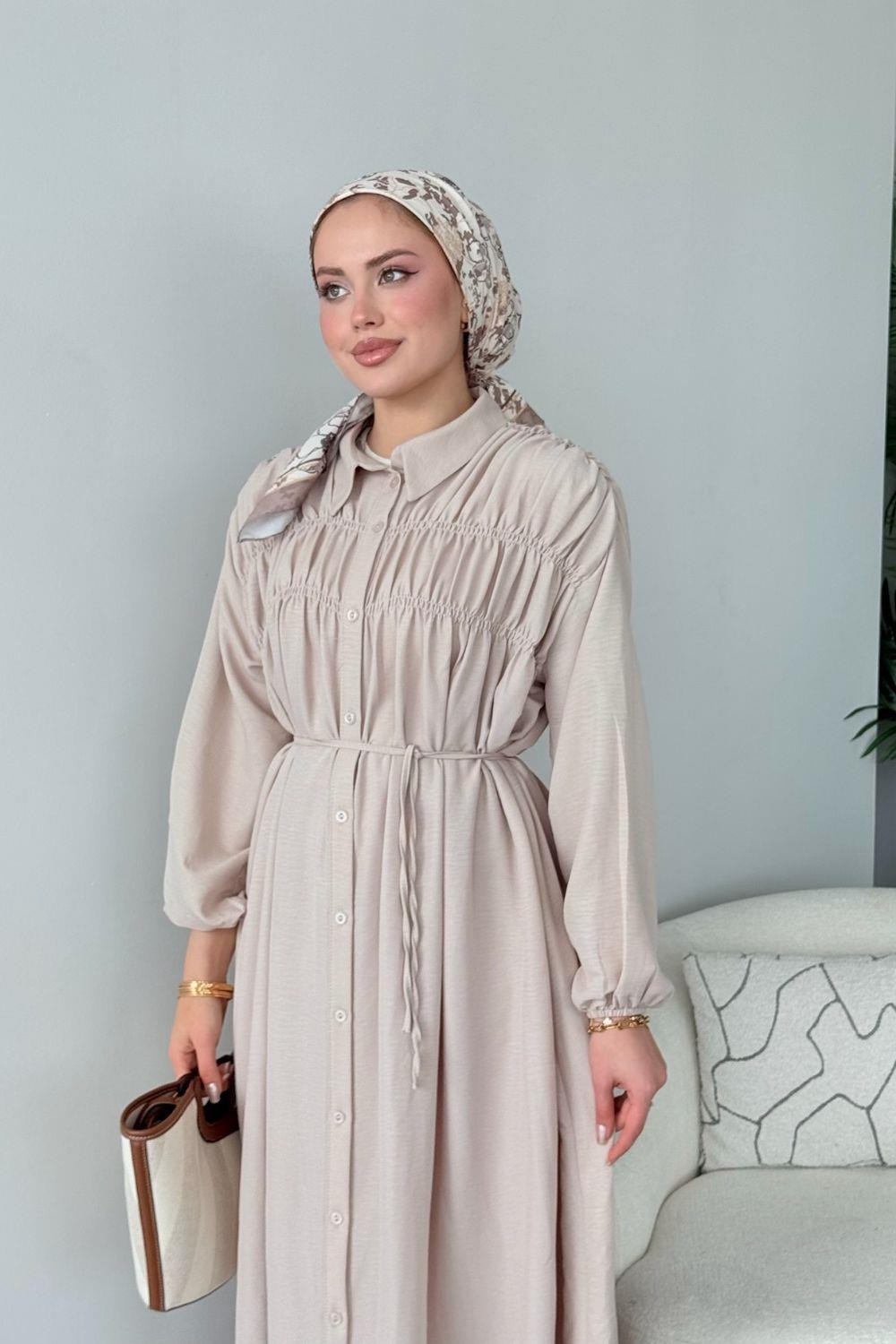 Semiz Gipeli Elbise Bej 30470 
