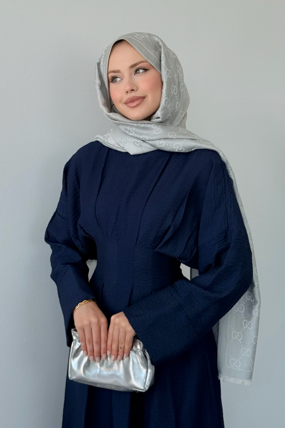 Eyfel Kuşaklı Elbise Lacivert 3049 