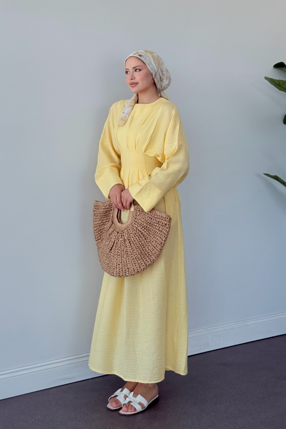 Eyfel Kuşaklı Elbise Sarı 3049 