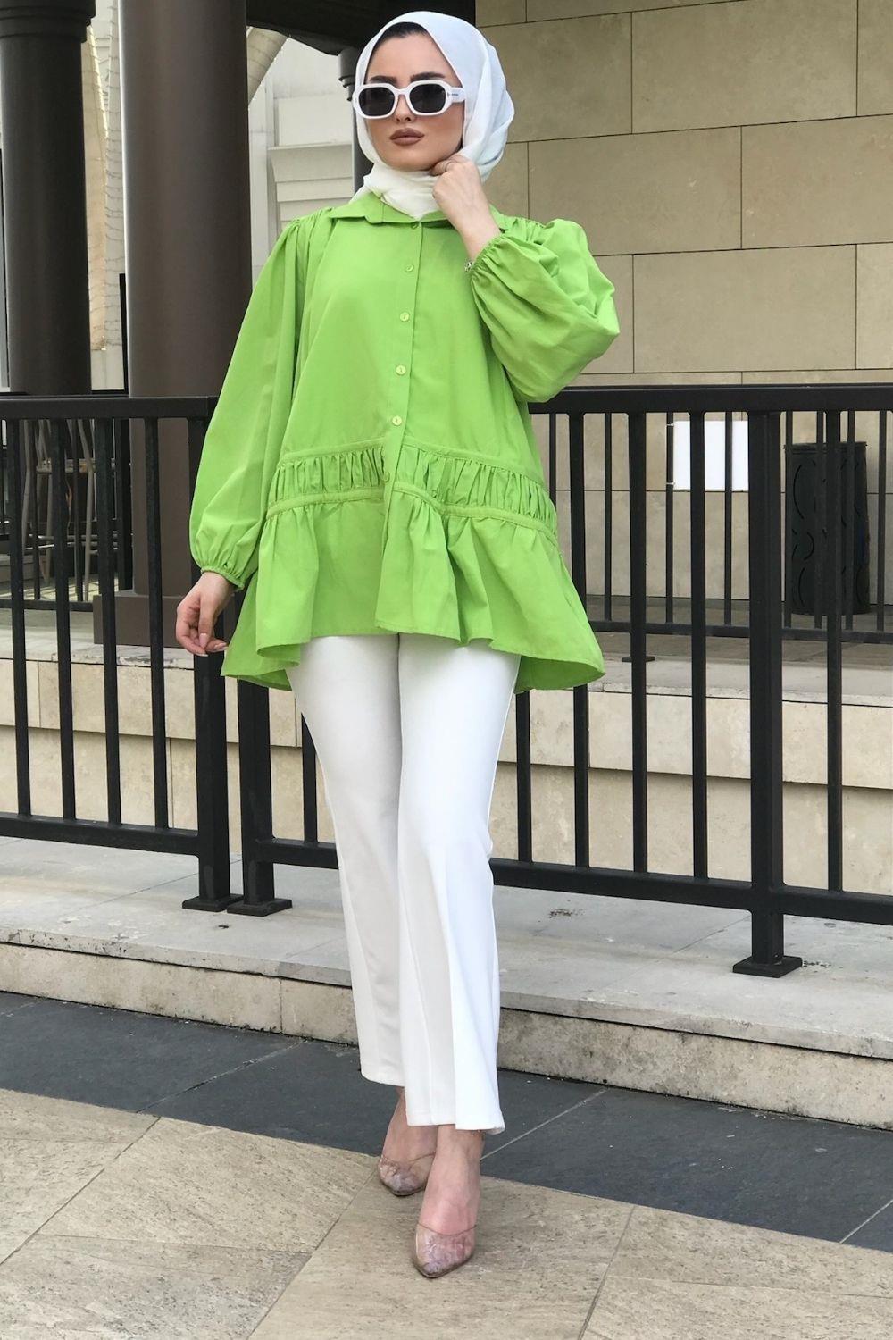 تونيك بخصر متجمع فستقي أخضر