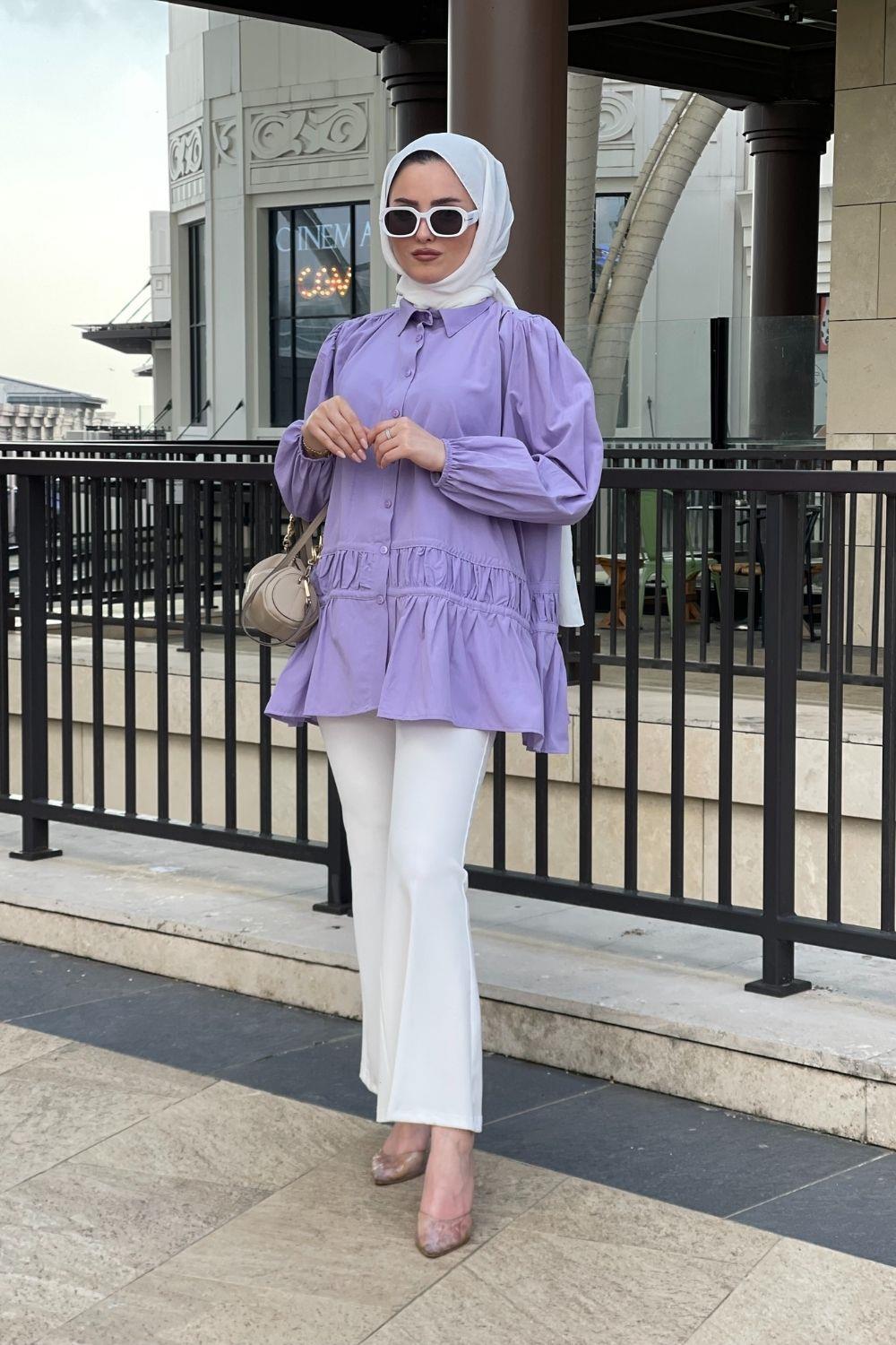 سترة الخصر متجمعة أرجواني