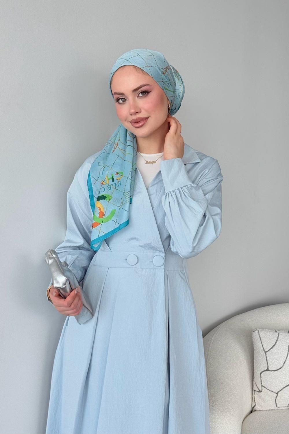 Elizabeth Düğmeli Elbise Bebe Mavisi 3069 
