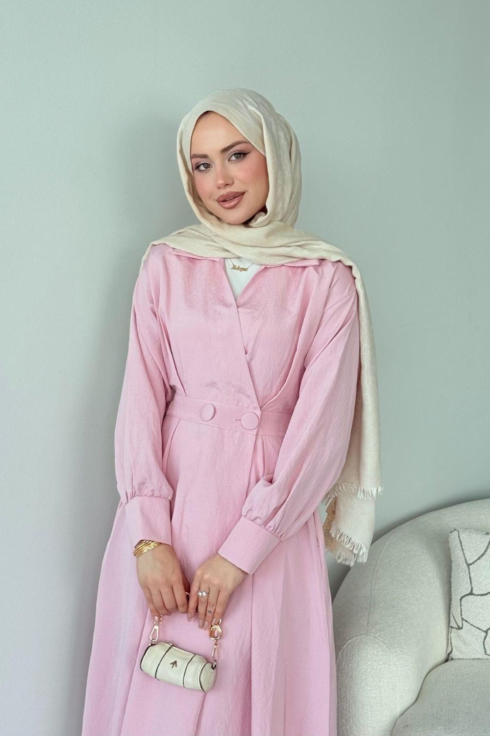 Elizabeth Düğmeli Elbise Pembe 3069 