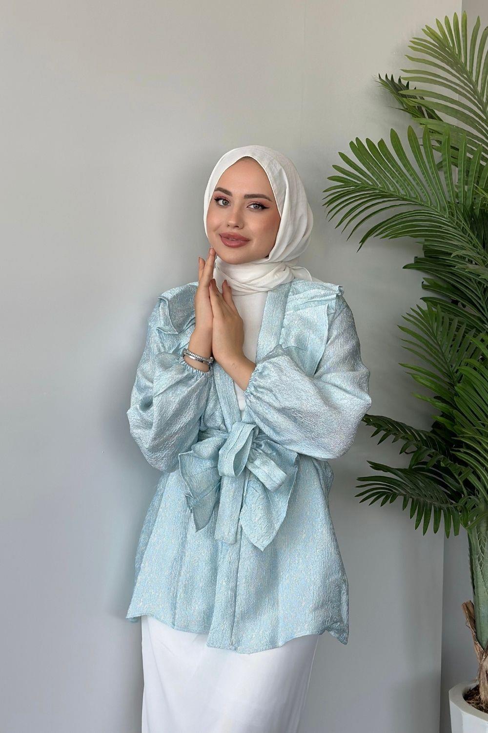 Önü Fırfırlı Kimono Mavi 3070 