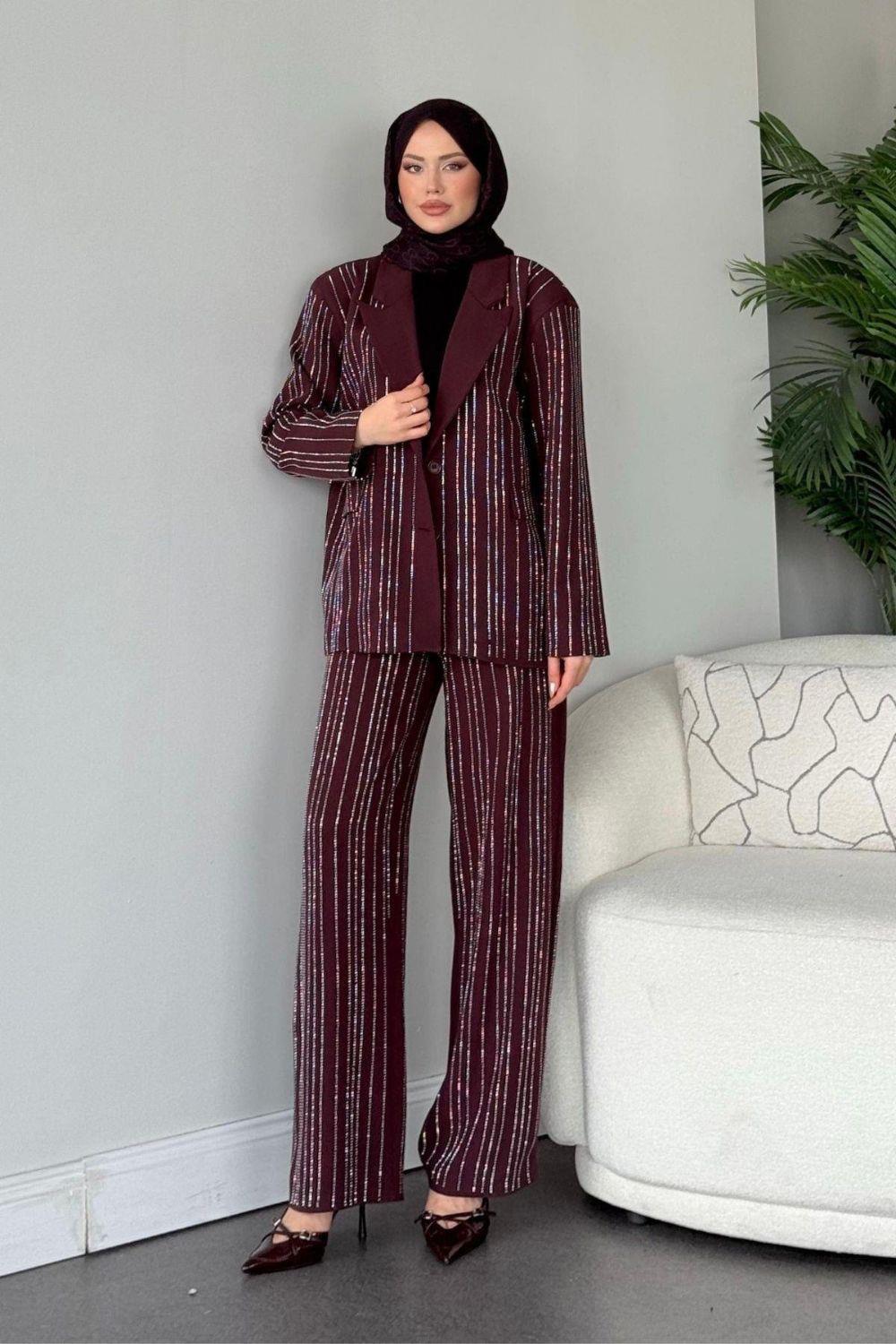 Ful Taşlı Premium Takım Bordo 30700 