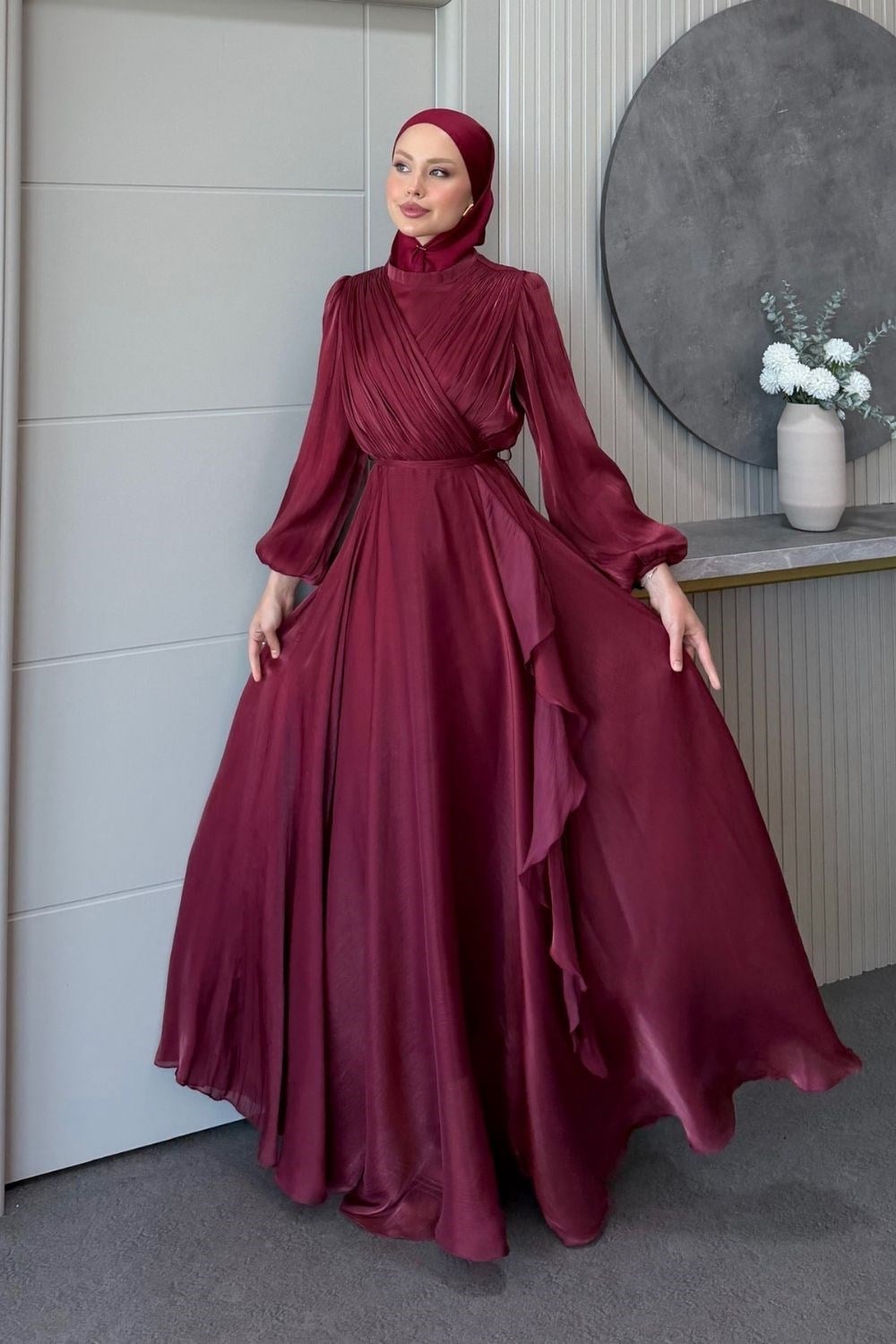 Carmen Kruvaze Abiye Bordo 3072 