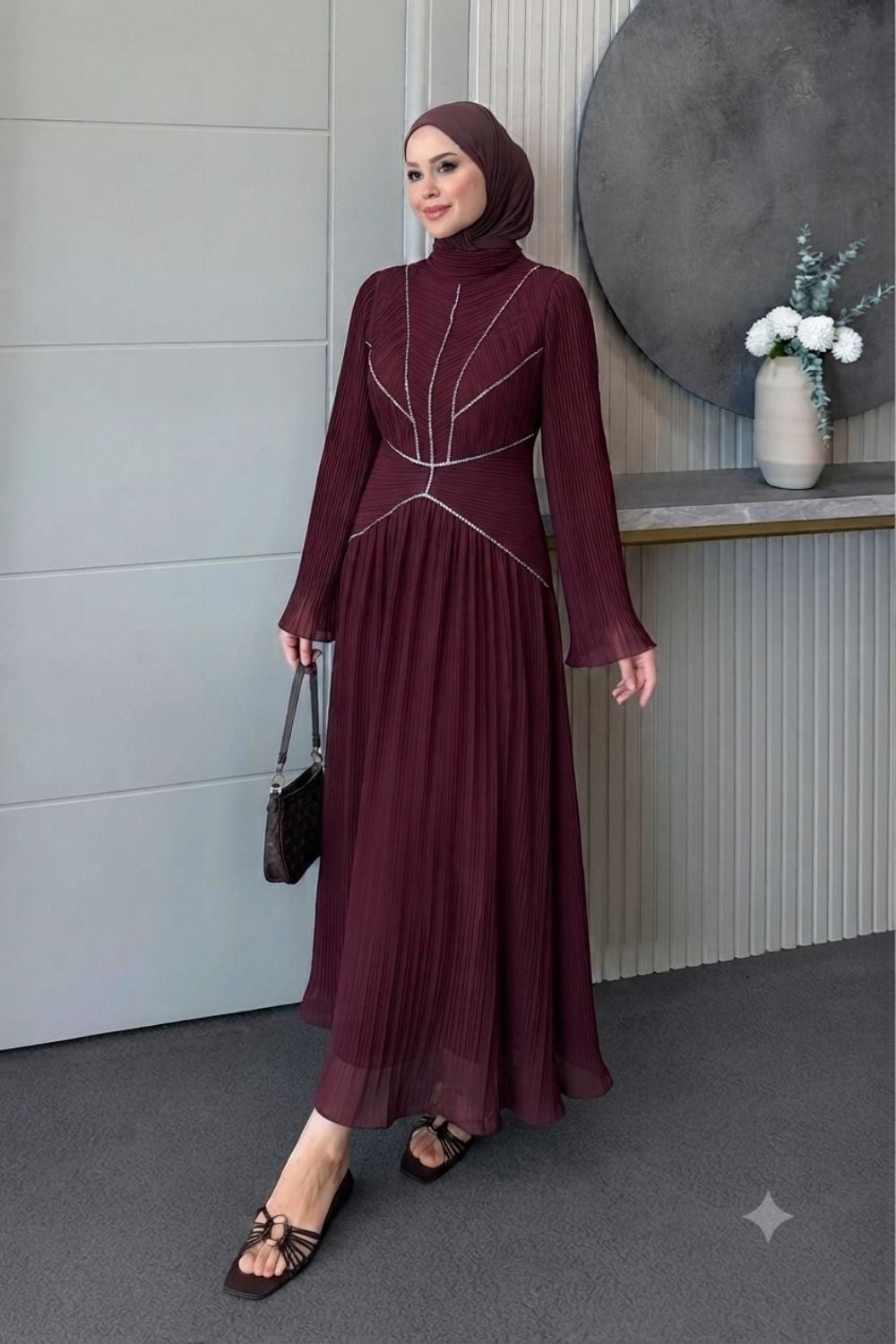 Dinemis Taşlı Abiye Bordo 3099 