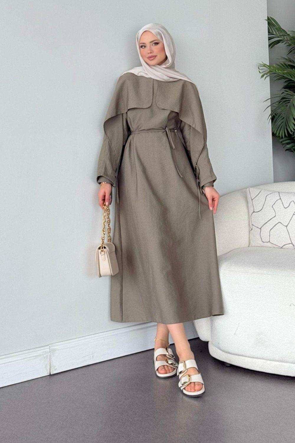 Loya Pelerinli Elbise Haki 3309 