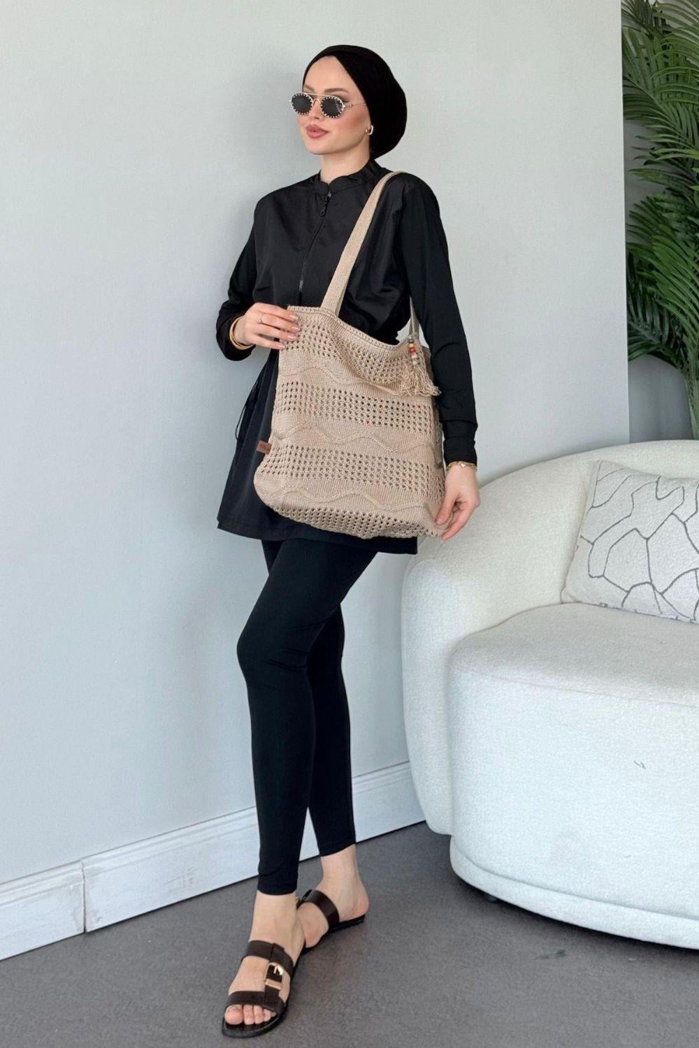 Dalgalı Hasır Çanta Vizon 3425 