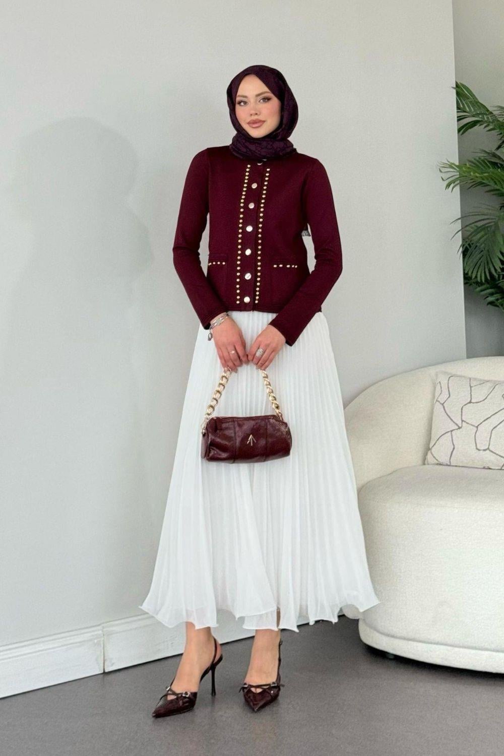 Piliseli Şifon Etek Beyaz 36690 