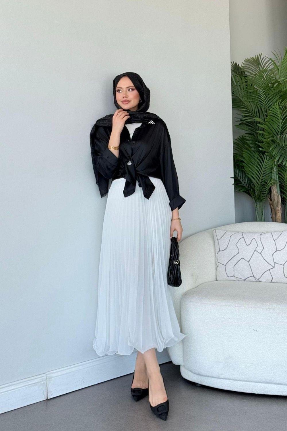 Pelin Saten Gömlek Siyah 3677 