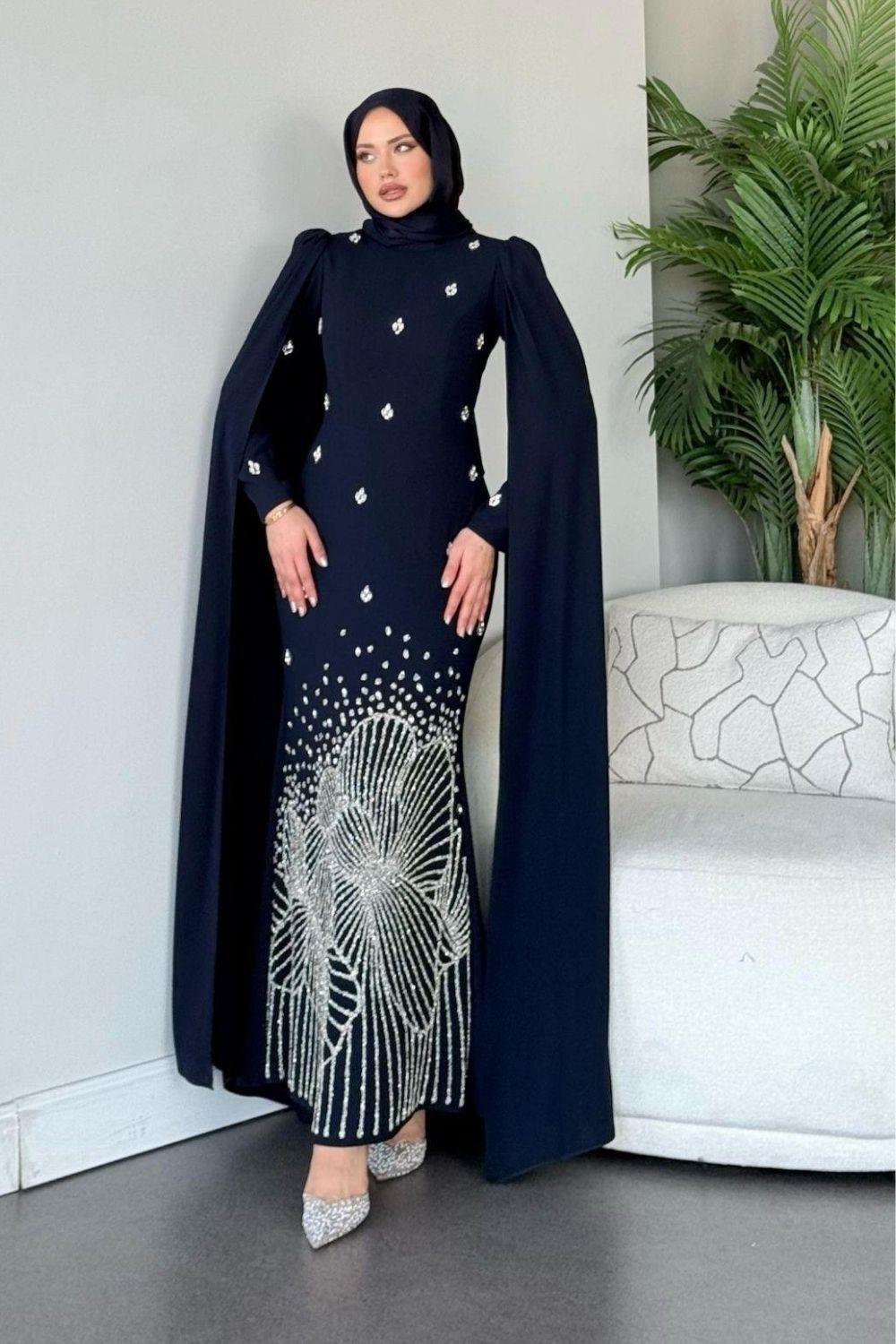 Adriana Taş İşleme Abiye Lacivert 3699 