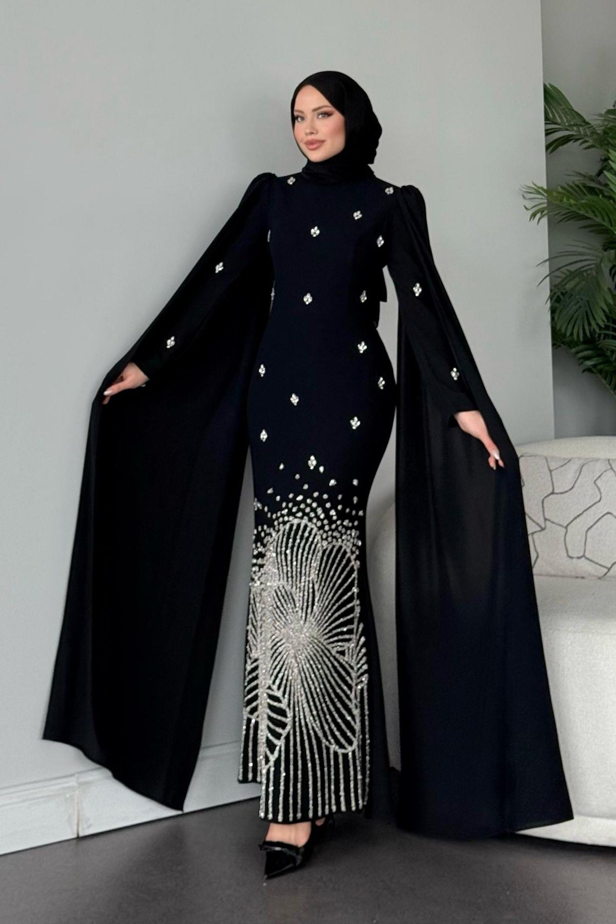 Adriana Taş İşleme Abiye Siyah 3699 