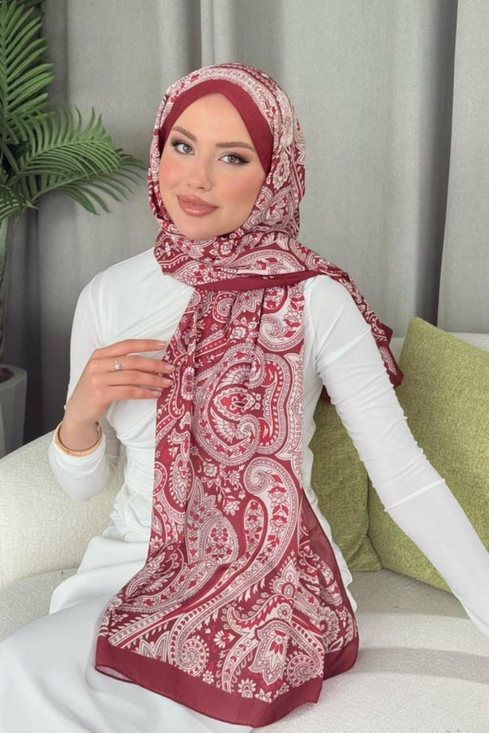 Dijital Soft Desen Şal Bordo 40050 