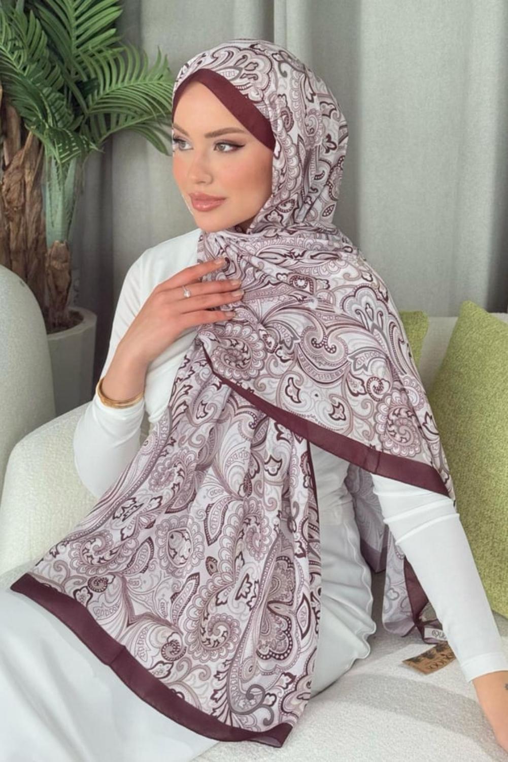 Dijital Soft Desen Şal Mürdüm 40050 
