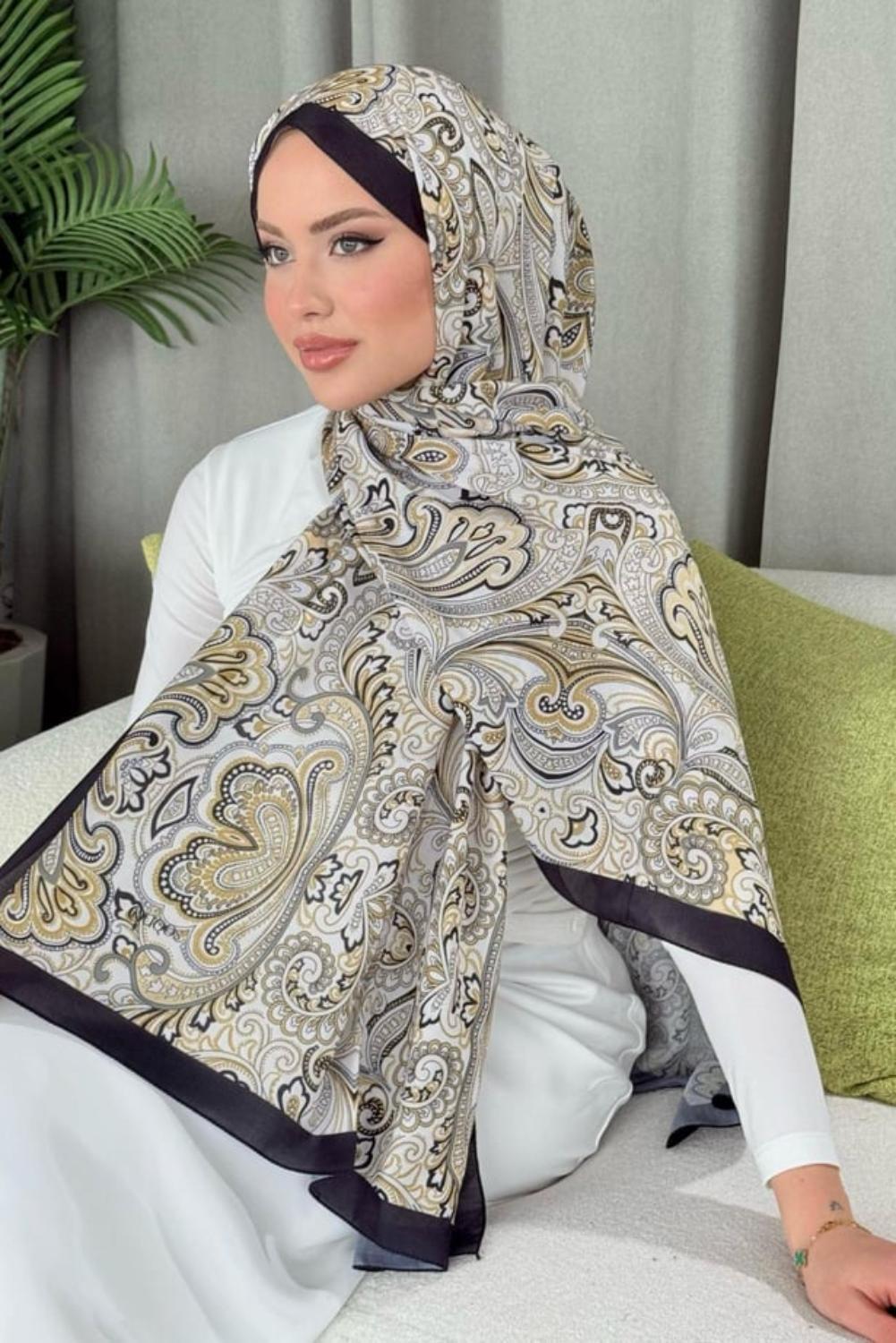 Dijital Soft Desen Şal Siyah 40050 