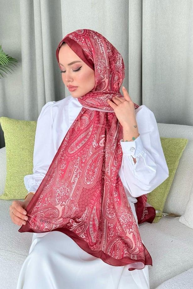 Gasta Dijital Etnik Desen Şal Kırmızı 4012 