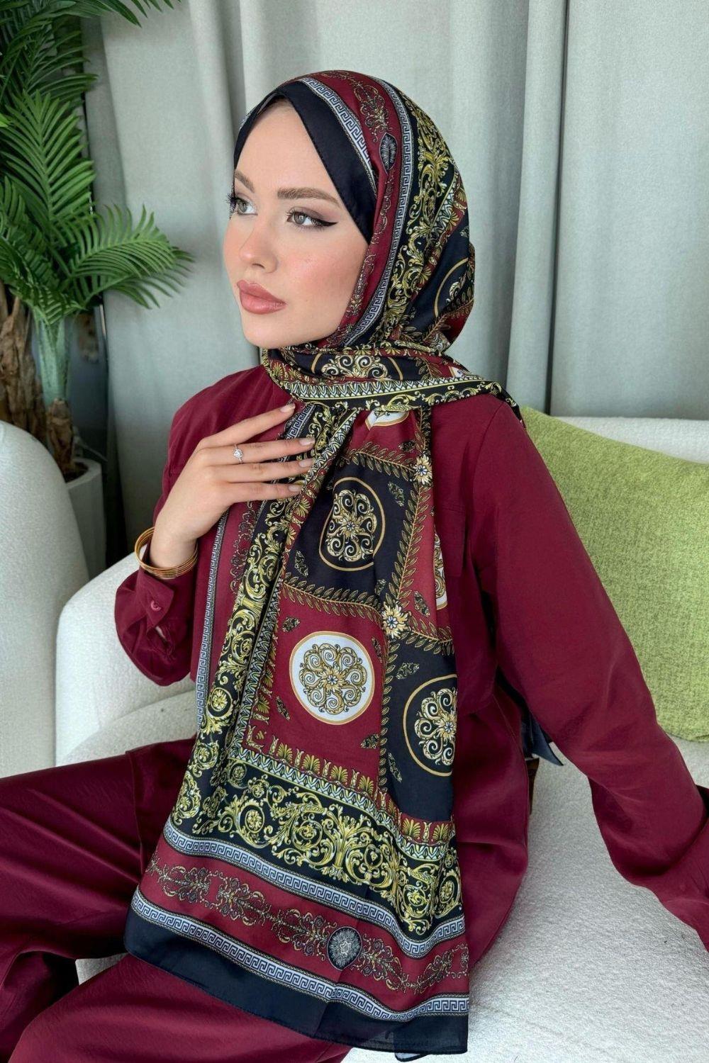 Kuoos Dijital Baskılı Şal Bordo 4014 