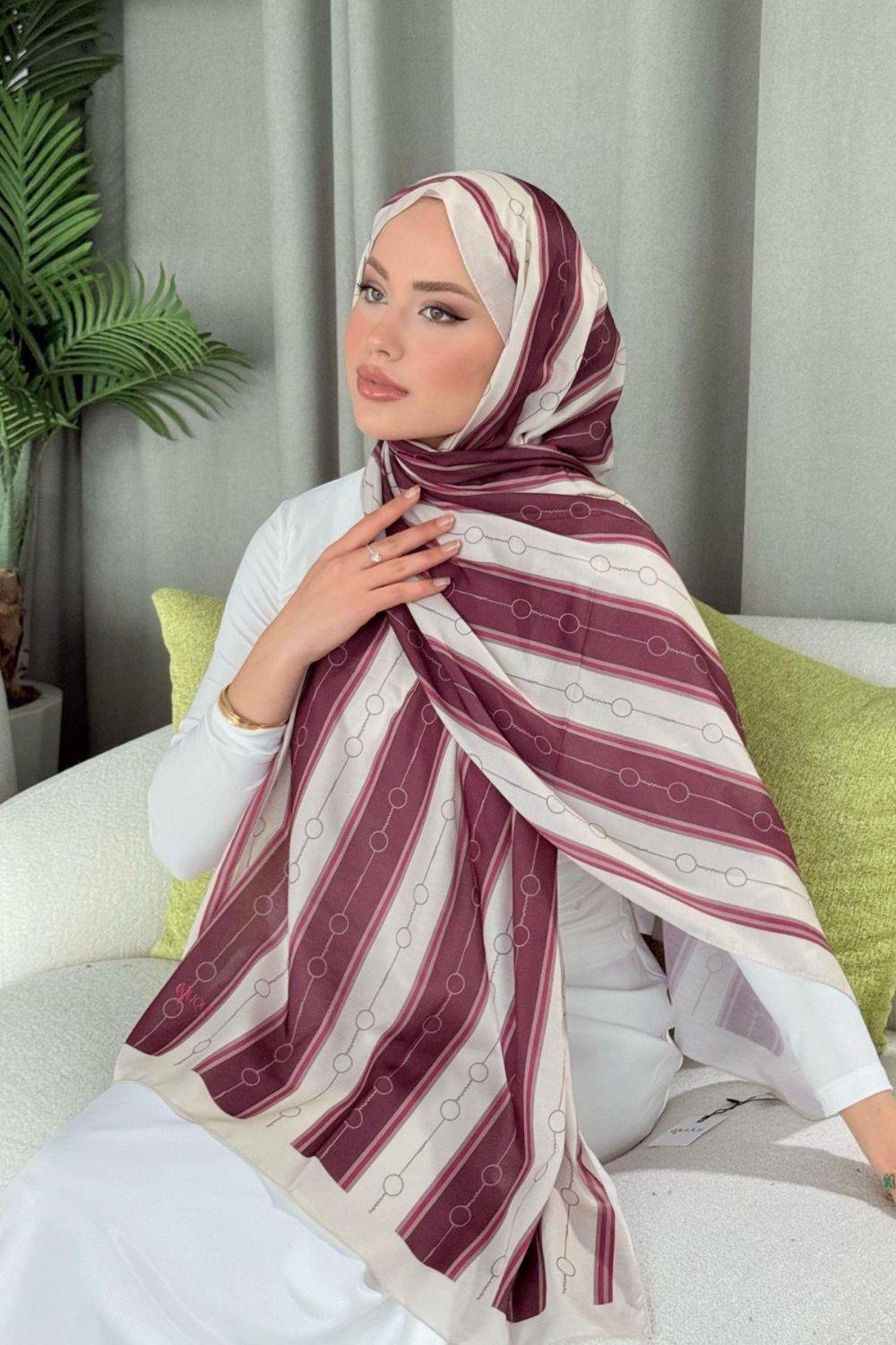 Çizgili Desen Şal Bordo 4020 