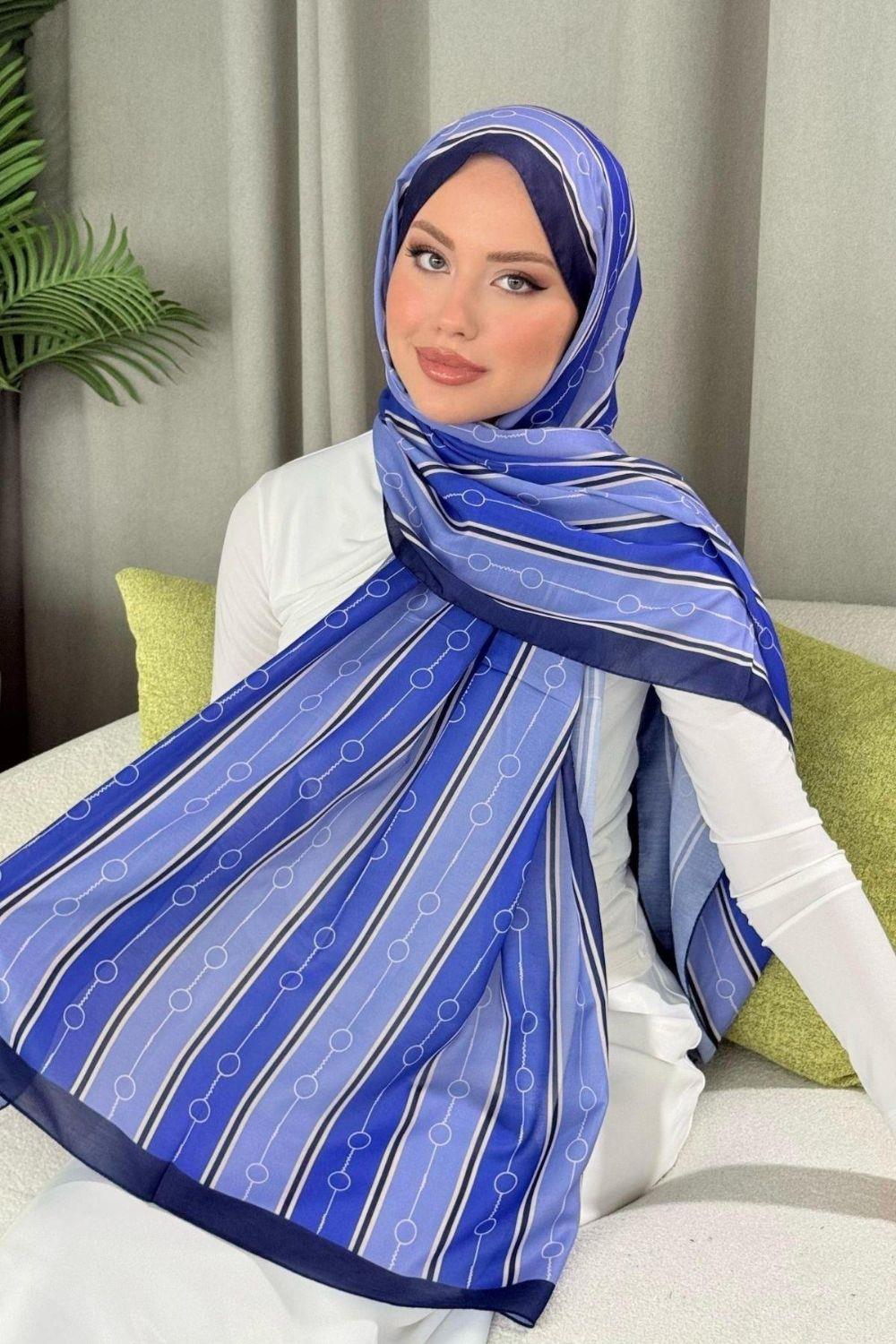 Çizgili Desen Şal Saks 4020 