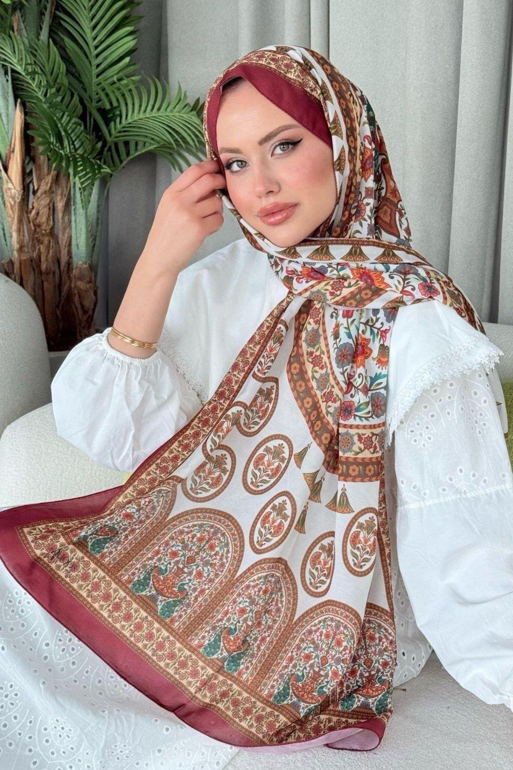 Marsilya Dijital Şal Bordo 4022 