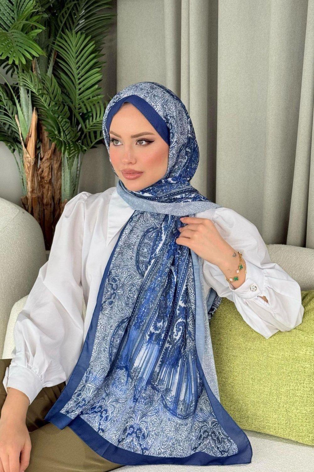 Sude Desen Şal Lacivert 4024 