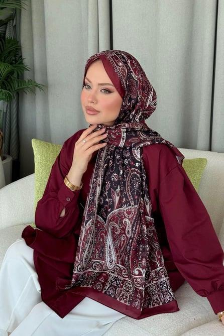 Sinyor Etnik Desen Şal Bordo 4028 