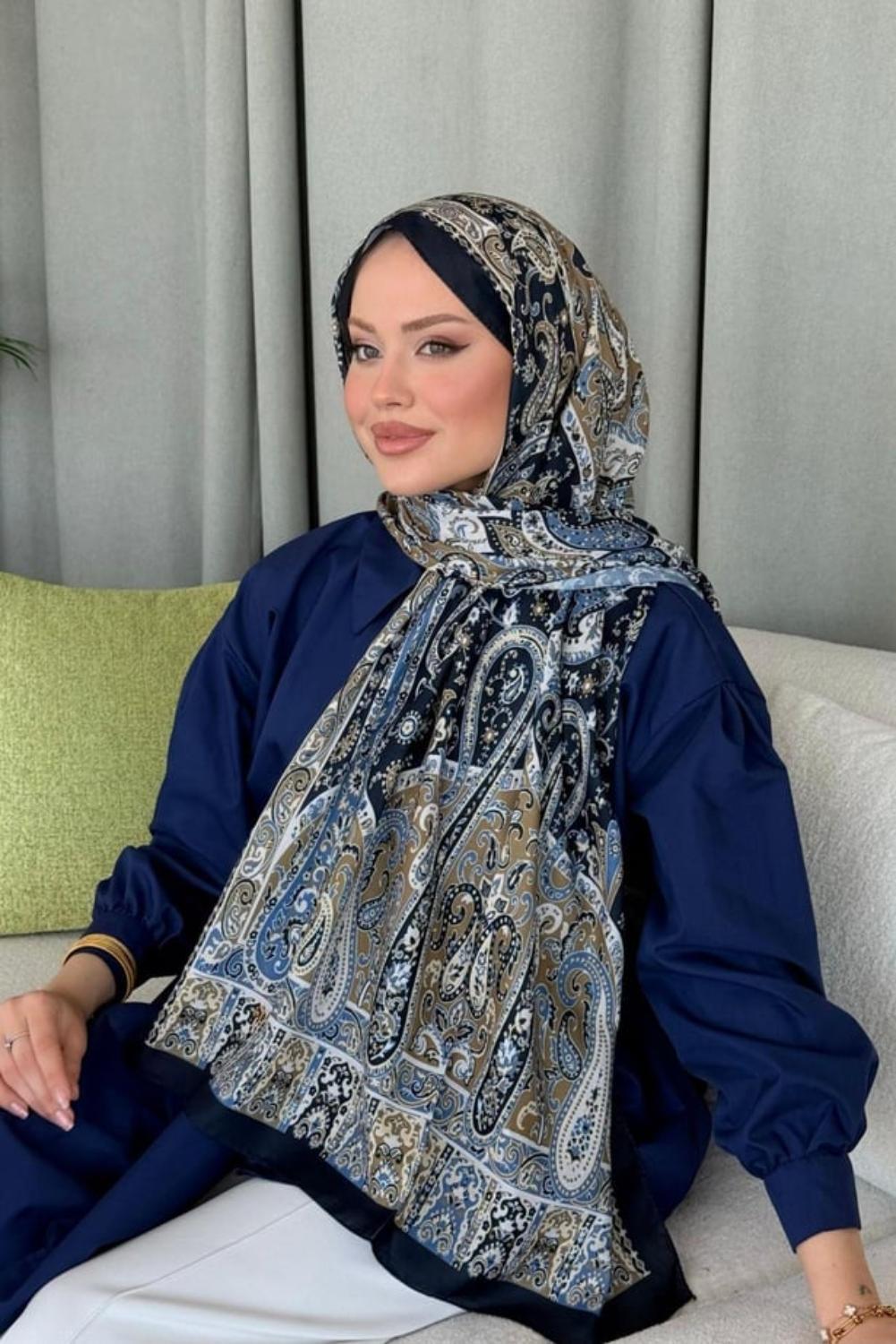 Sinyor Etnik Desen Şal Lacivert 4028 