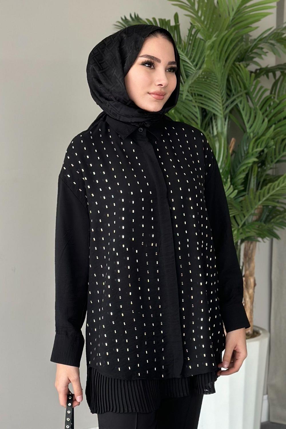Baget Taşlı Tunik Siyah 4075 