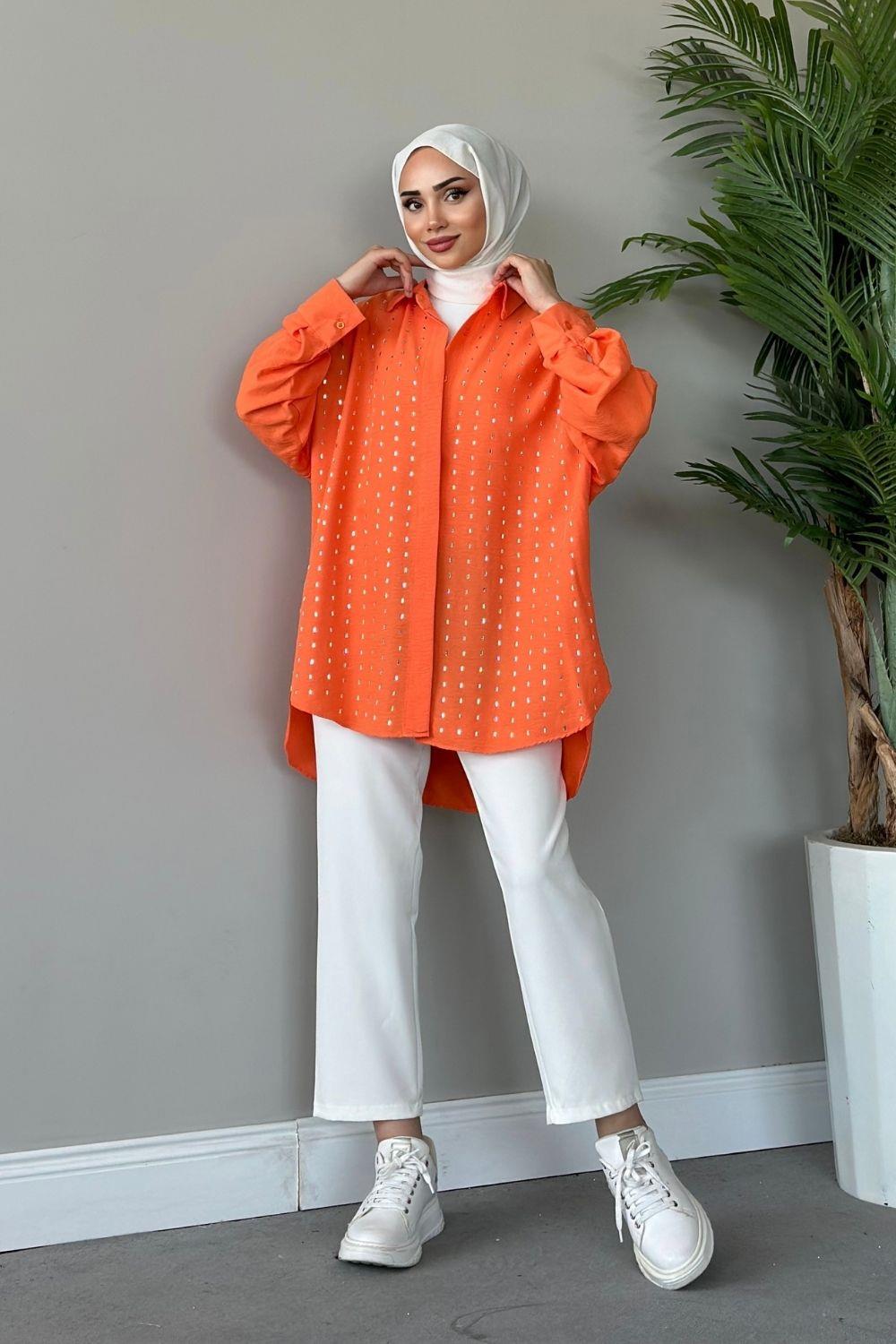 Baget Taşlı Tunik Turuncu 4075 