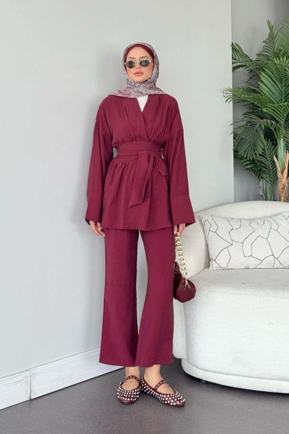 Model Kuşaklı Takım Bordo 41332 