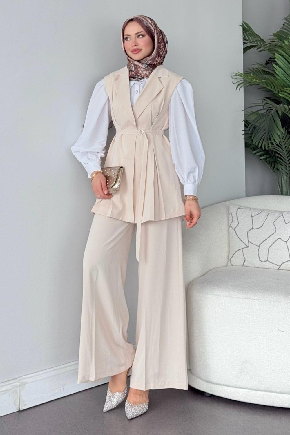 Ruha Yelekli Takım Bej 41334 