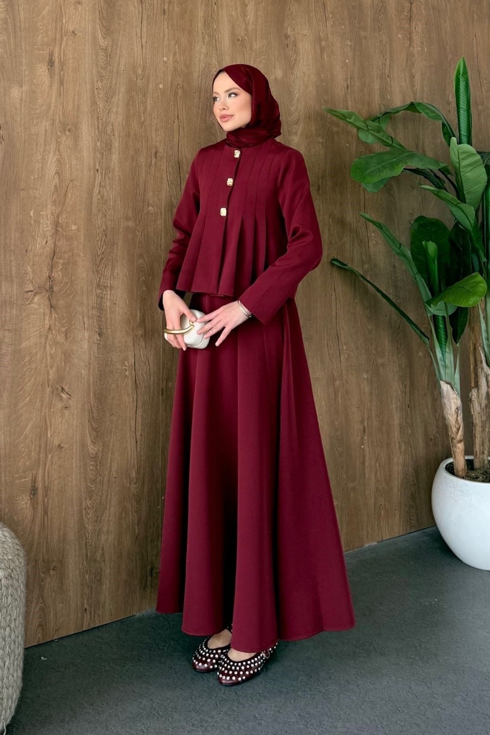 Pilise Detay Etekli Takım Bordo 41587 