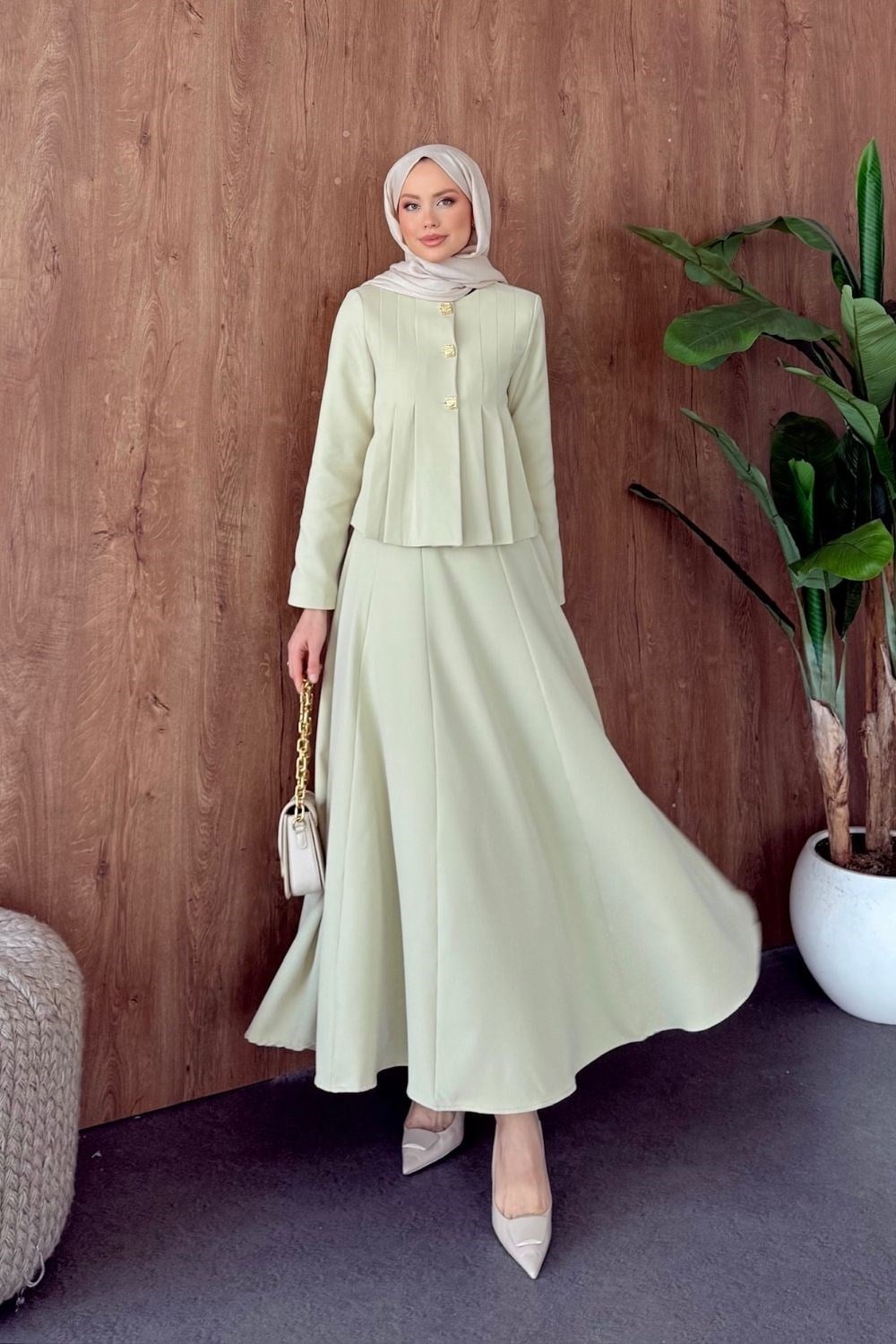 Pilise Detay Etekli Takım Mint 41587 