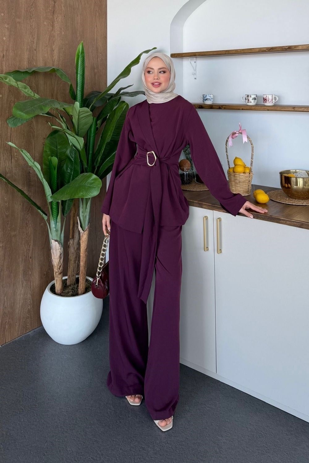 Elegance Tokalı Takım Mürdüm 41601 