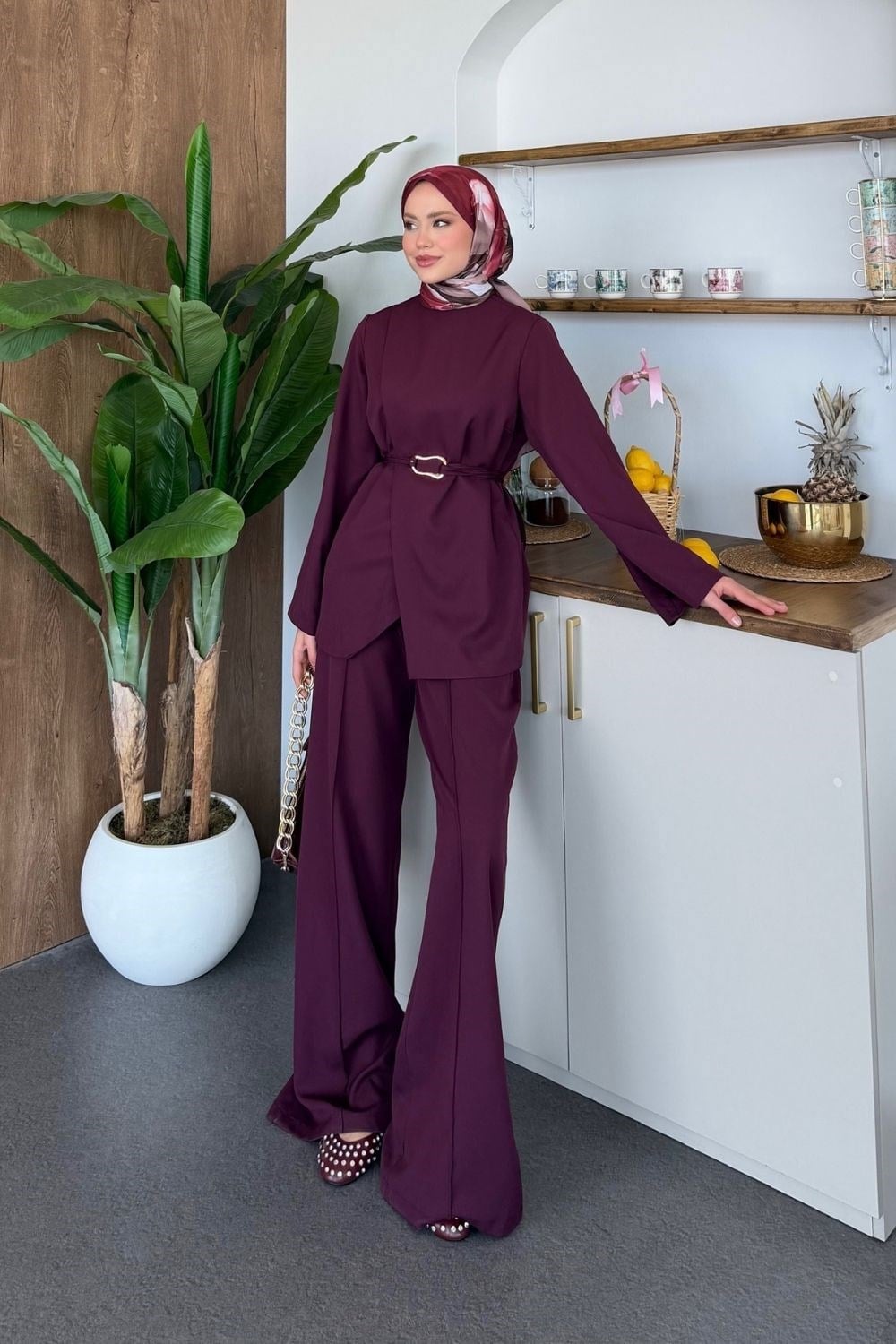 Ceylan Toka Dety Pantolonlu Takım Mürdüm 41612 