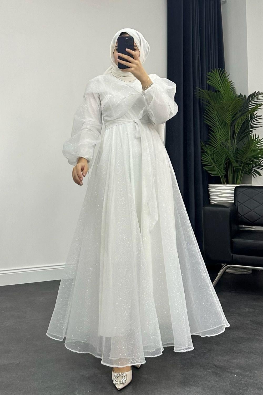 Danla Simli Abiye Beyaz 4334 