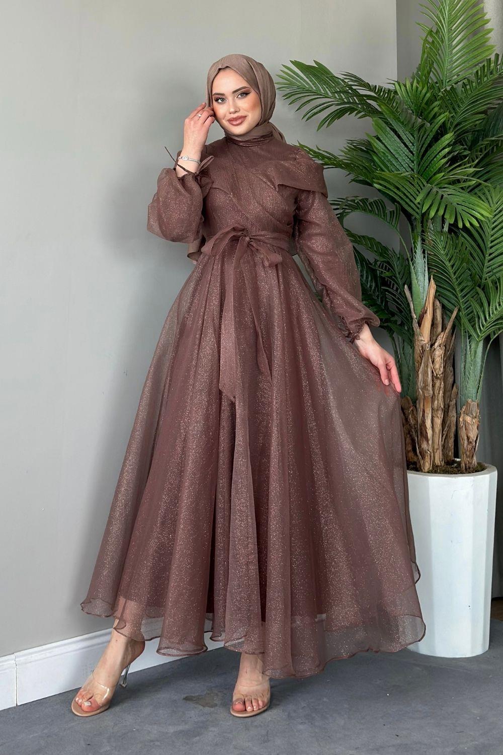 دانلا فستان سهرة لامع بني 4334 
