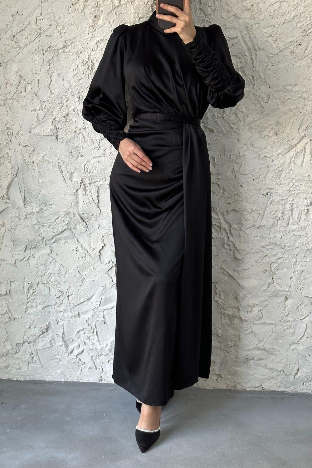 Bilekleri Drape Detay Abiye Siyah 4357 