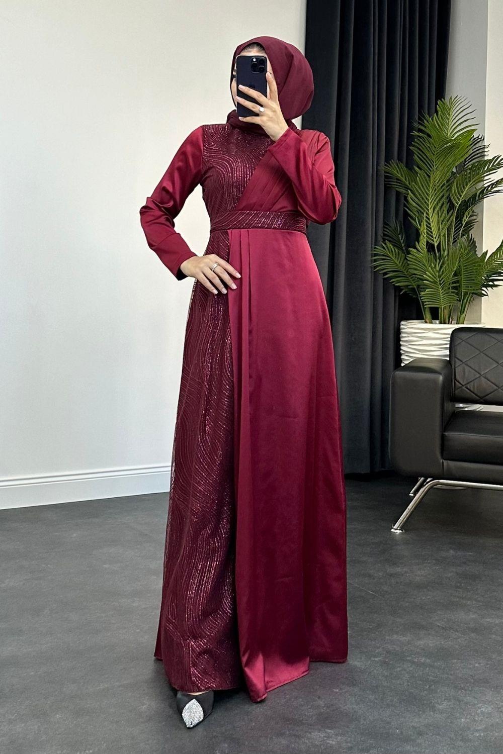 Sahiya Saten Abiye Bordo 4436 