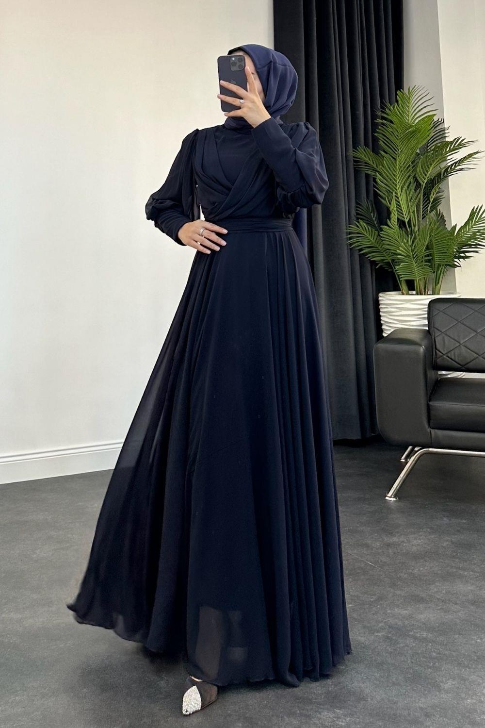 Melinda Şifon Abiye Lacivert 4449 
