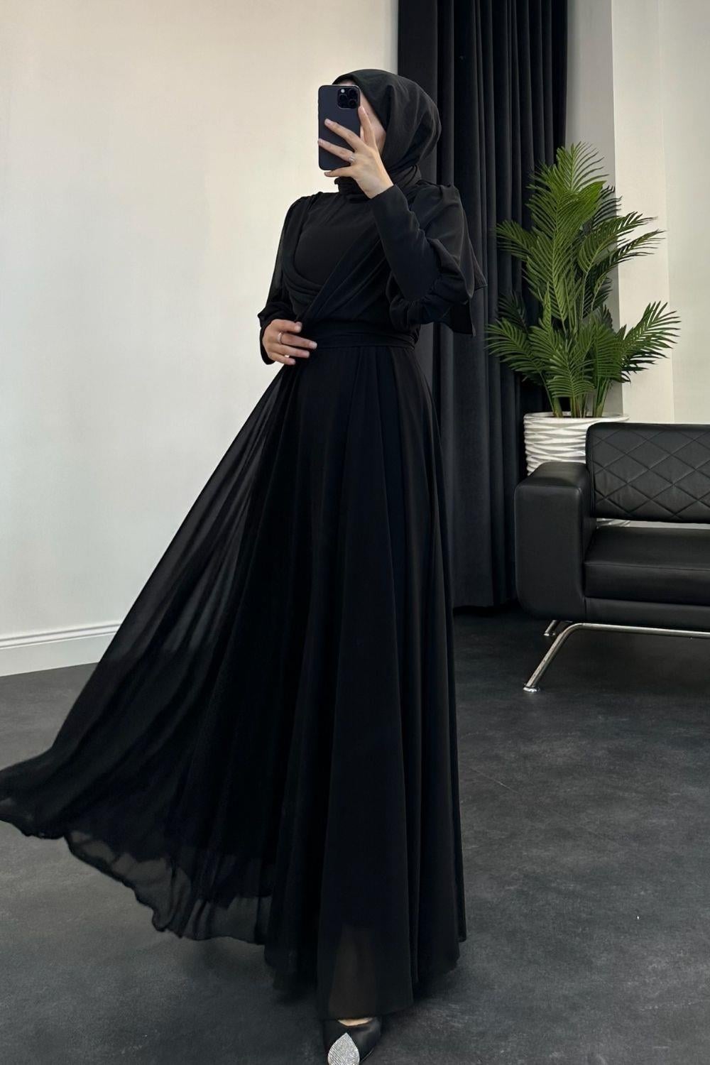 Melinda Şifon Abiye Siyah 4449 