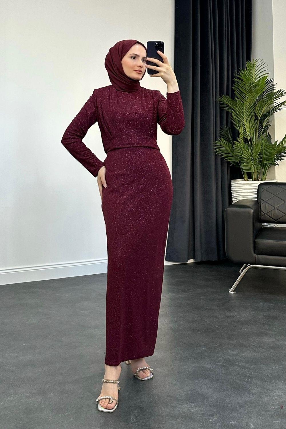 Polina Simli Abiye Bordo 4476 